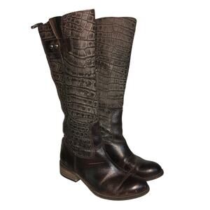 Lucchese Spirit Bailey Croc Embossed Leather Riding Boot Womens 6 Brown Tall